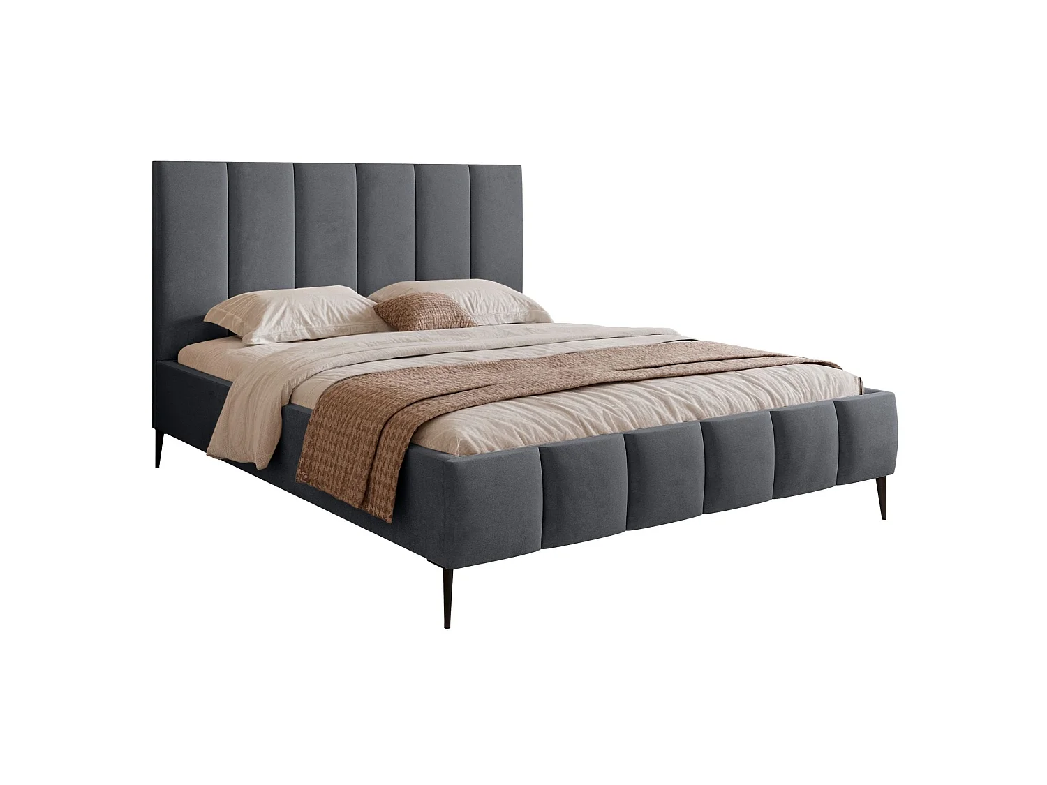 Opbergbed met poten - 140x200 cm - in donkergrijze fluwelen stof - SARAFINO