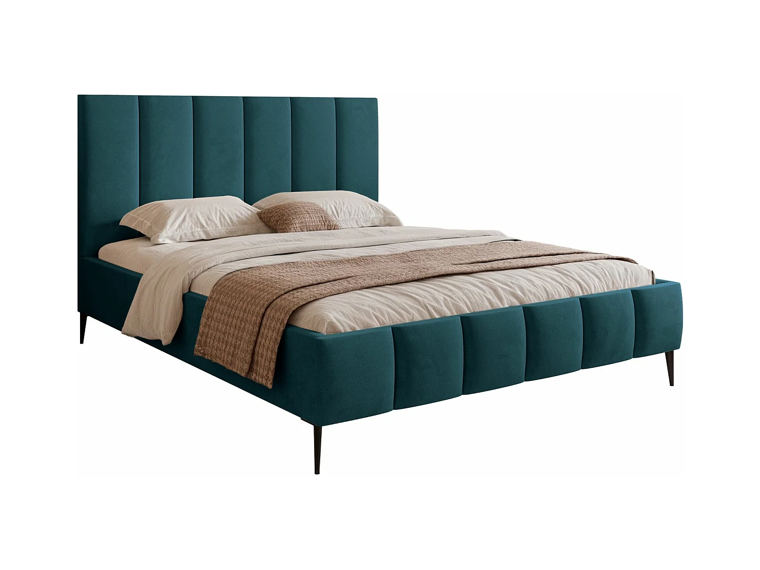 Lit coffre avec pieds - 180x200 cm - en tissu velours turquoise - SARAFINO