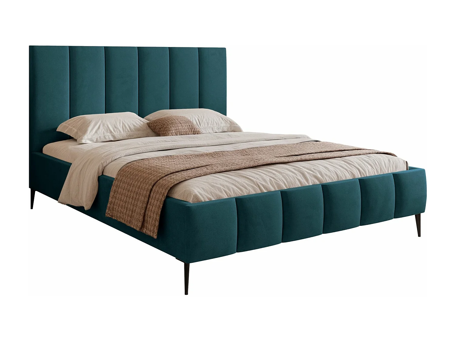 Lit coffre avec pieds - 180x200 cm - en tissu velours turquoise - SARAFINO