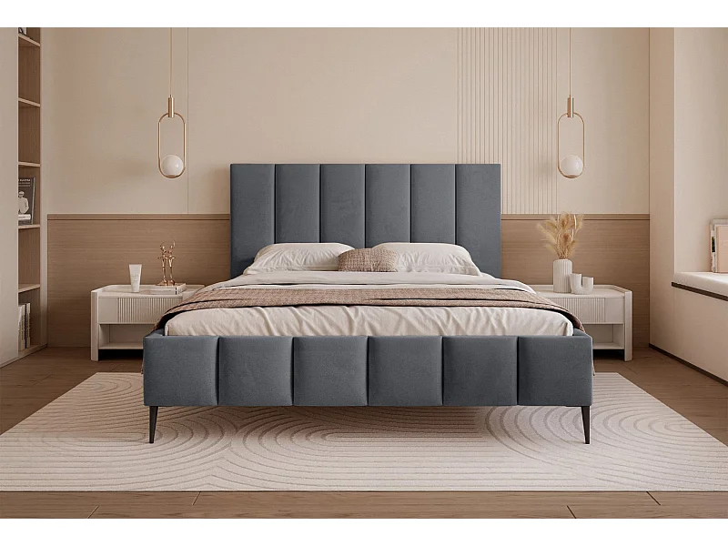 Opbergbed met poten - 180x200 cm - in donkergrijze fluwelen stof - SARAFINO