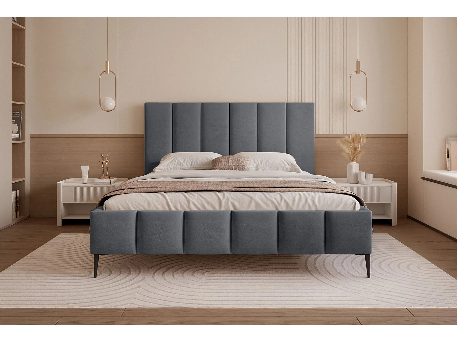 Opbergbed met poten - 180x200 cm - in donkergrijze fluwelen stof - SARAFINO