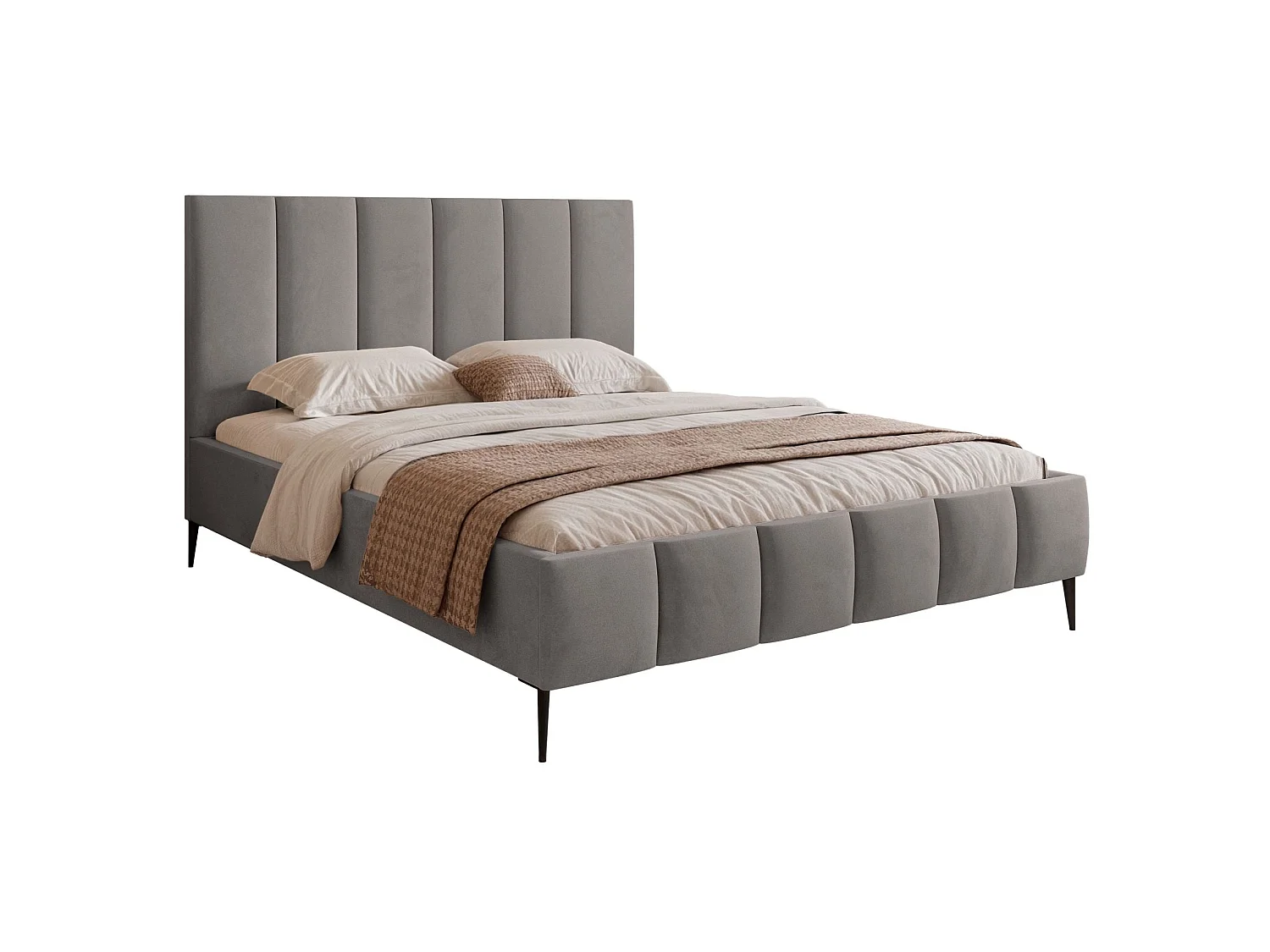 Opbergbed met poten - 140x200 cm - in lichtgrijze fluwelen stof - SARAFINO