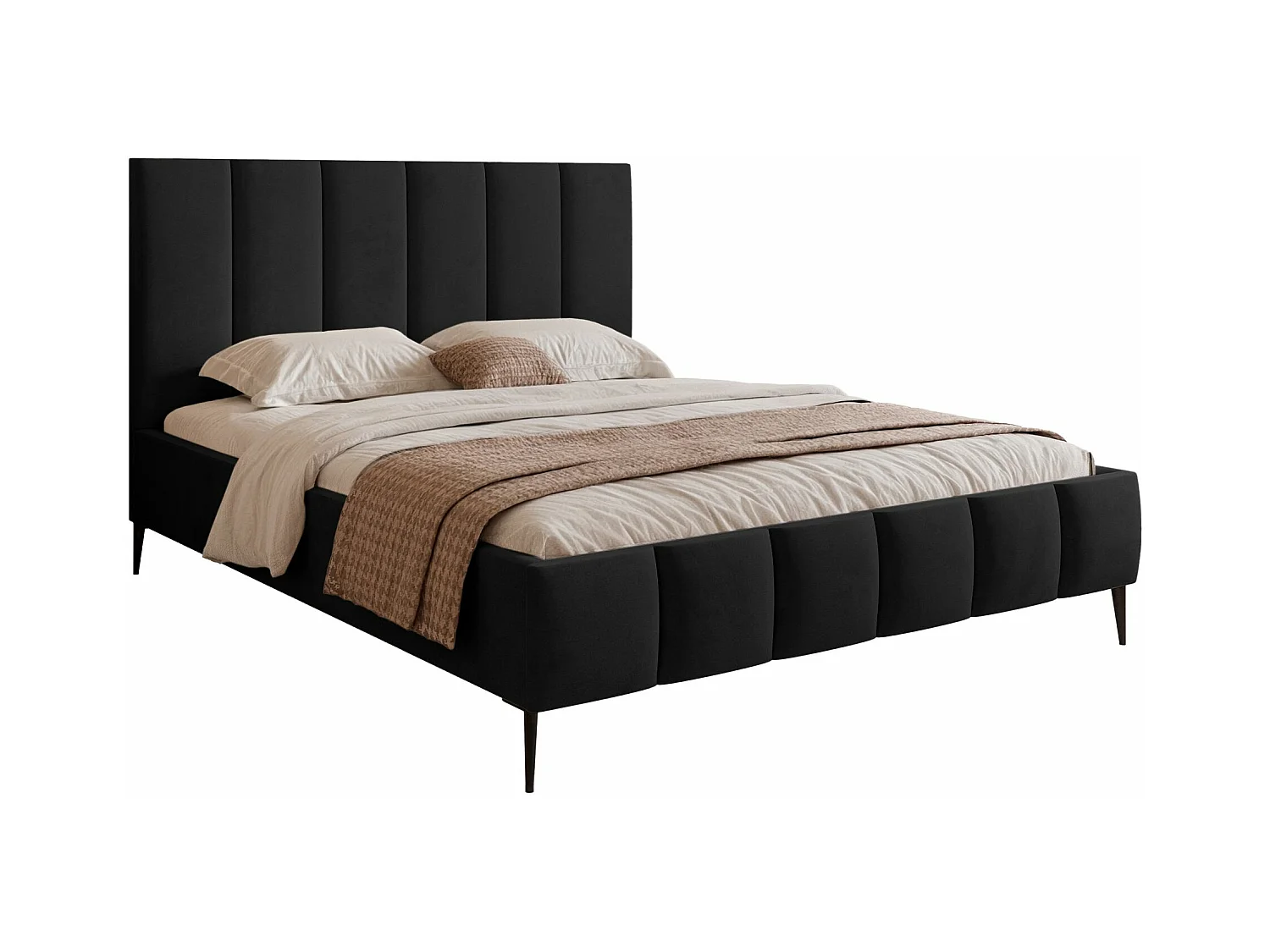Lit coffre avec pieds - 160x200 cm - en tissu velours schwarz - SARAFINO