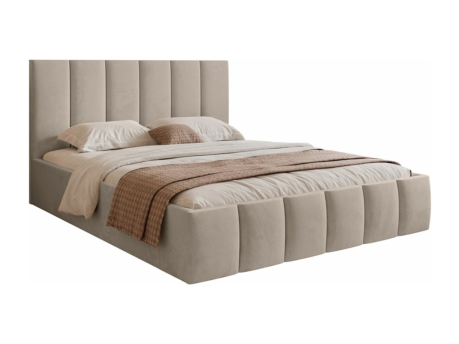Opbergbed - 140x200 cm - in beigegrijze fluwelen stof - SARAFINO