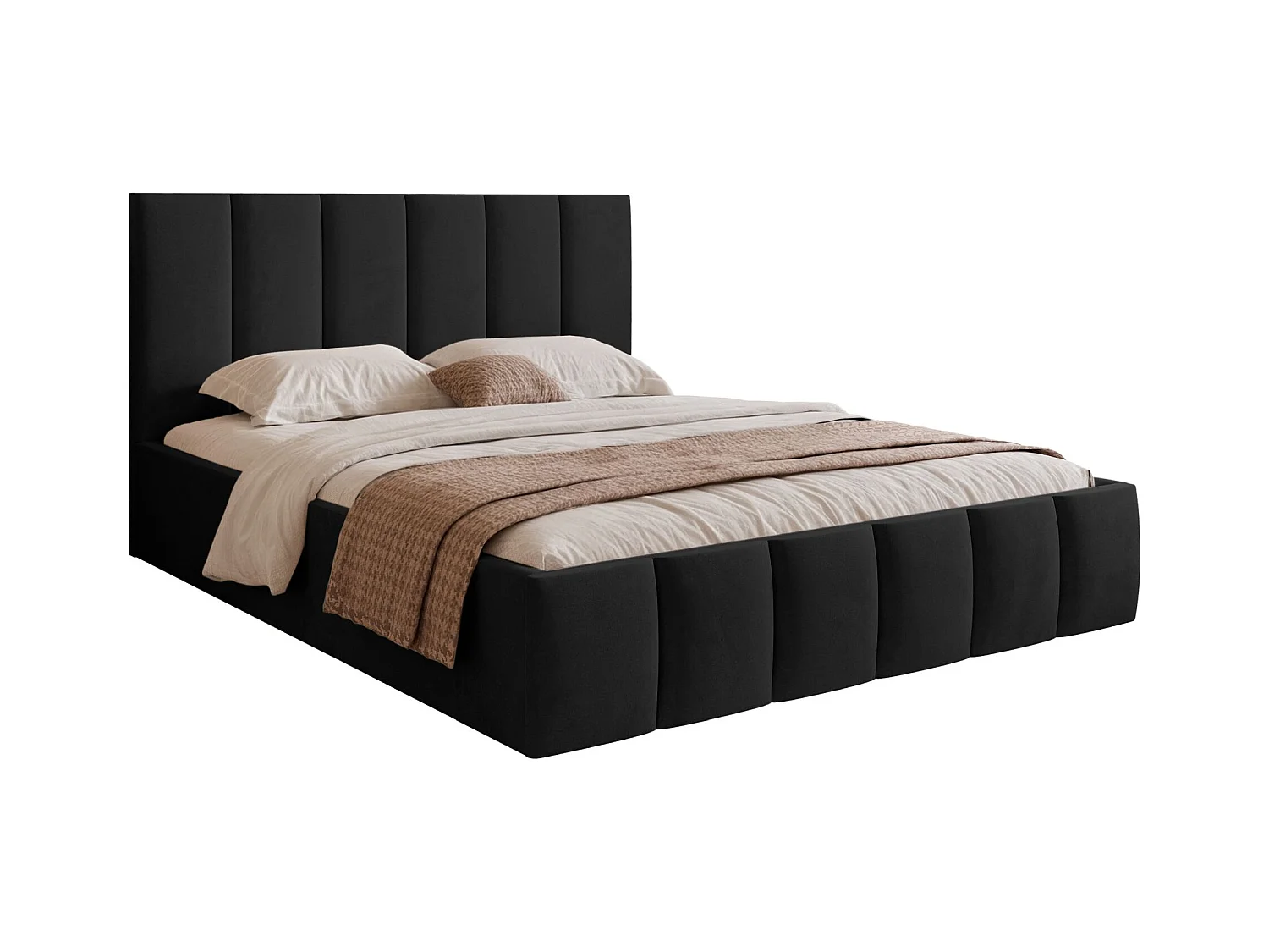 Lit coffre - 160x200 cm - en tissu velours schwarz - SARAFINO