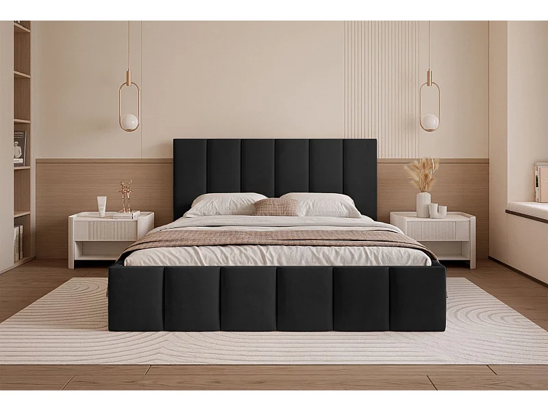 Opbergbed - 160x200 cm - in zwarte fluwelen stof - SARAFINO