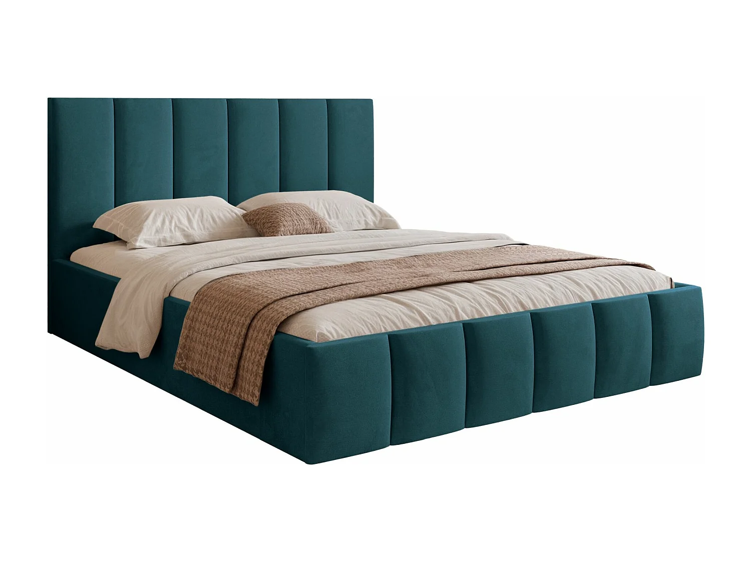 Opbergbed - 160x200 cm - in turquoise fluwelen stof - SARAFINO