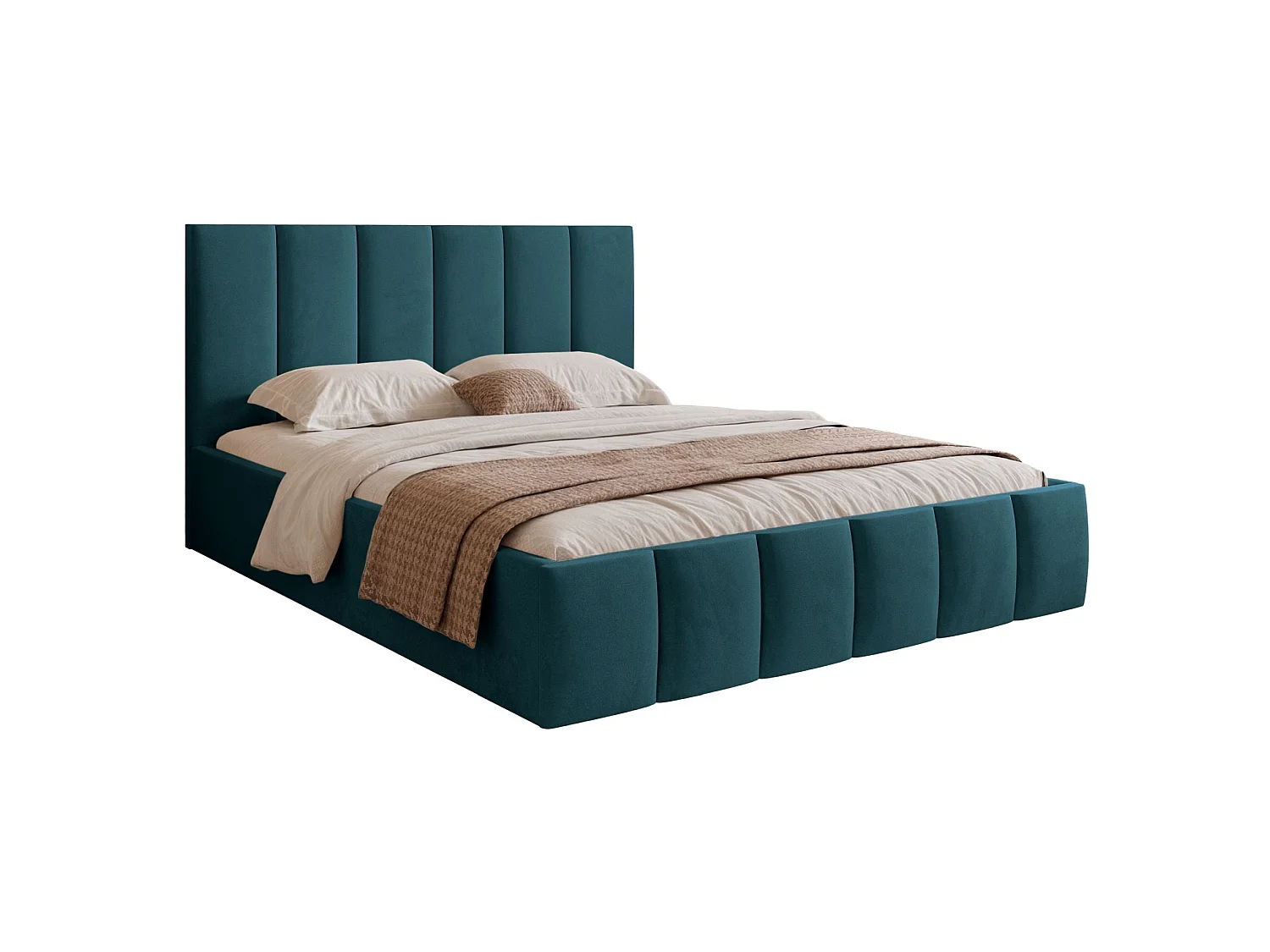 Lit coffre - 160x200 cm - en tissu velours turquoise - SARAFINO