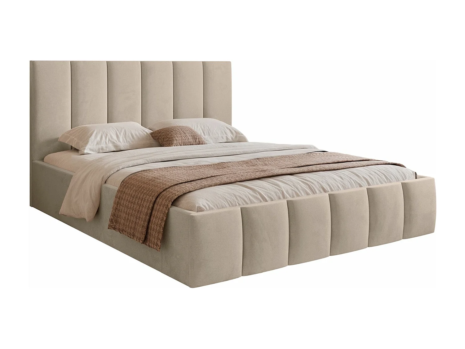 Opbergbed - 160x200 cm - in beige fluwelen stof - SARAFINO