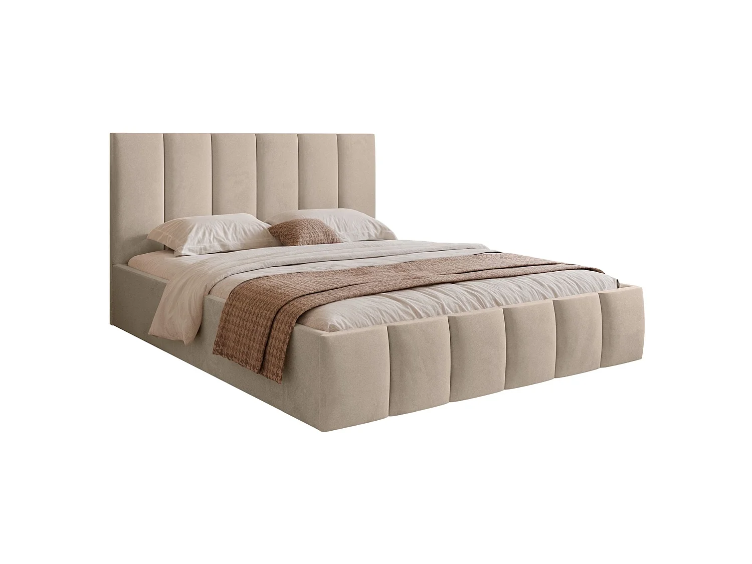 Polsterbett 140x200 - Bettkasten - beige - SARAFINO