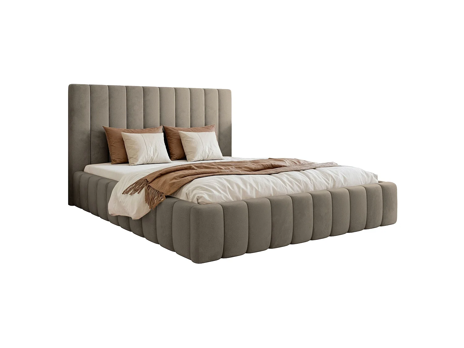 Lit coffre - 180x200 cm - en tissu velours gris-beige - FIARRO
