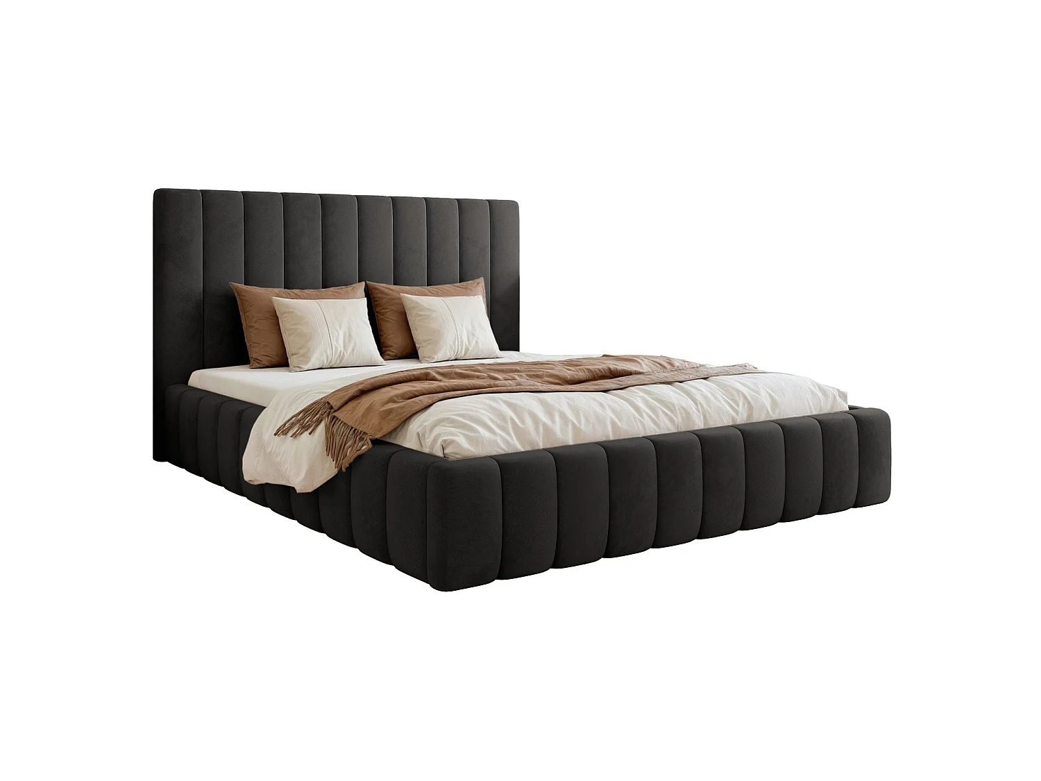 Lit coffre - 140x200 cm - en tissu velours gris foncé - FIARRO