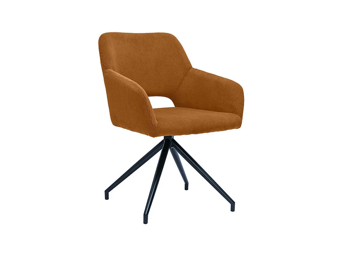 Chaise pivotante 360° en tissu velours côtelé terre brûlée et métal noir LAURETTE