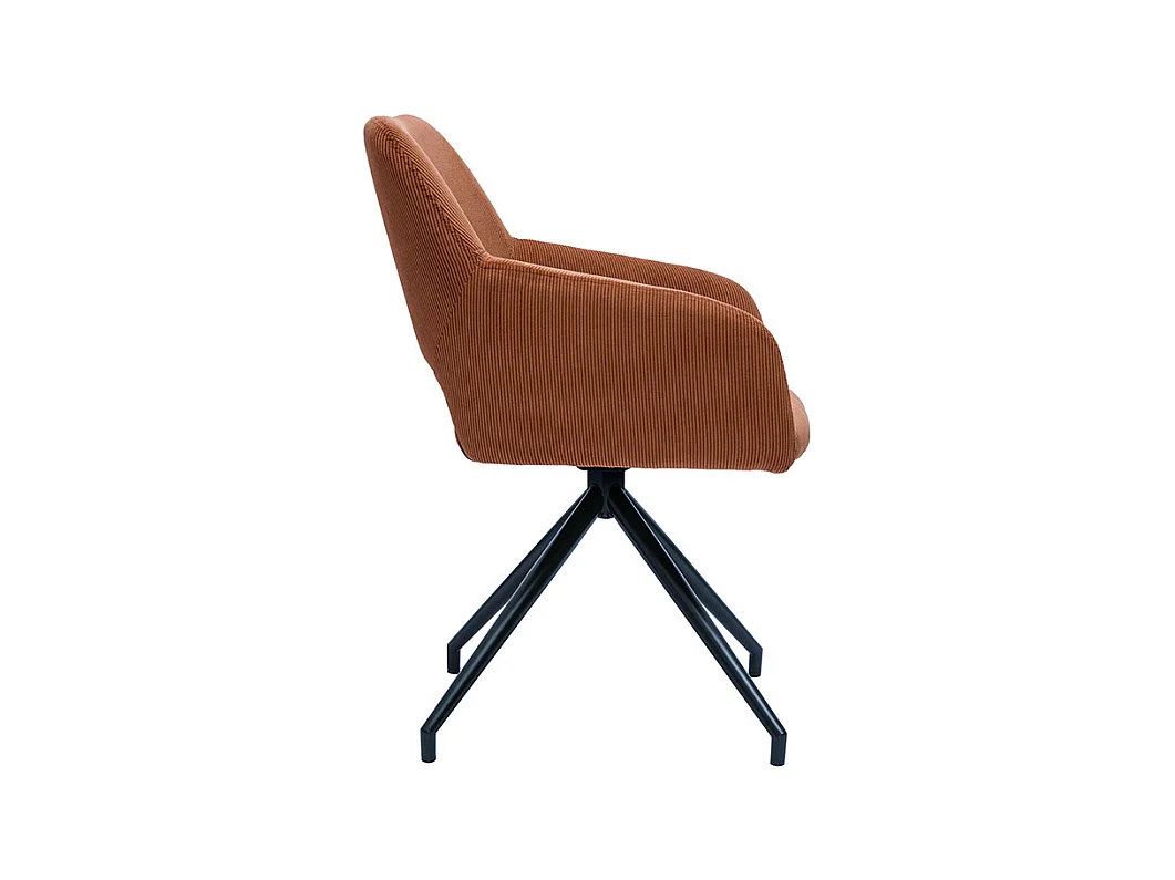 Chaise pivotante 360° en tissu velours côtelé terre brûlée et métal noir LAURETTE