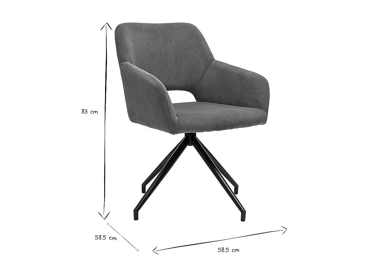 360° Drehstuhl aus gekörntem Samt in Terra Brulée und schwarzem Metall LAURETTE