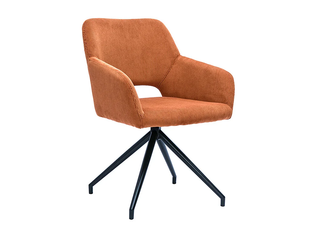 360° Drehstuhl aus gekörntem Samt in Terra Brulée und schwarzem Metall LAURETTE