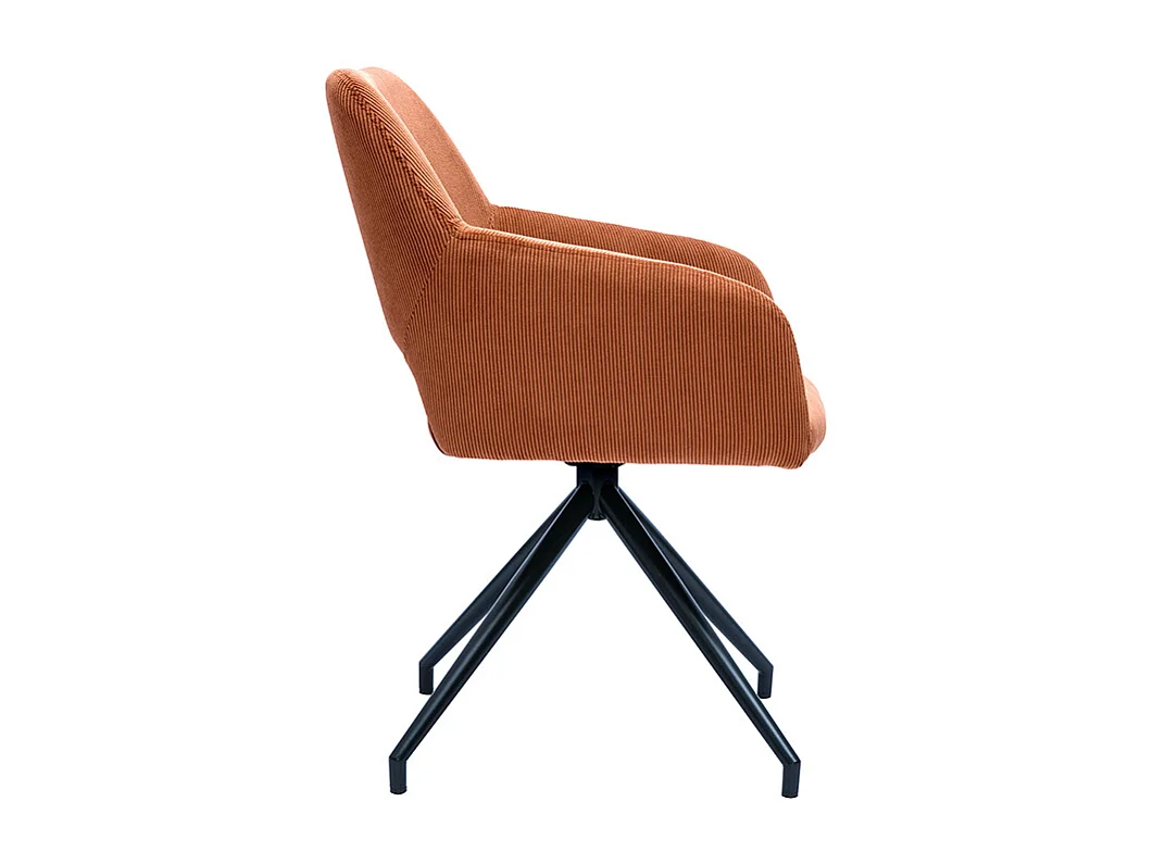 360° Drehstuhl aus gekörntem Samt in Terra Brulée und schwarzem Metall LAURETTE