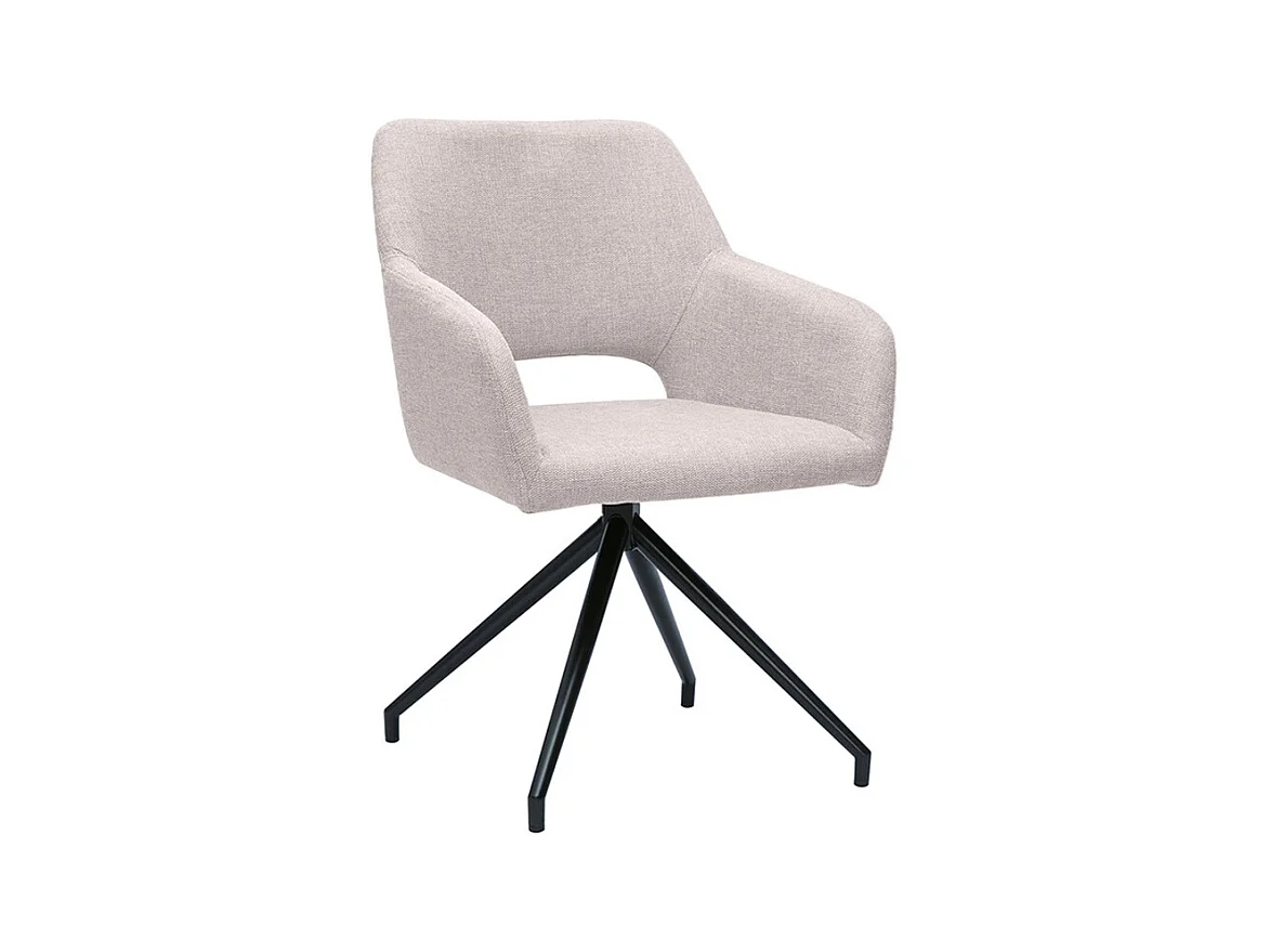 Drehstuhl 360° aus beigem Textur-Veloursstoff und schwarzem Metall LAURETTE