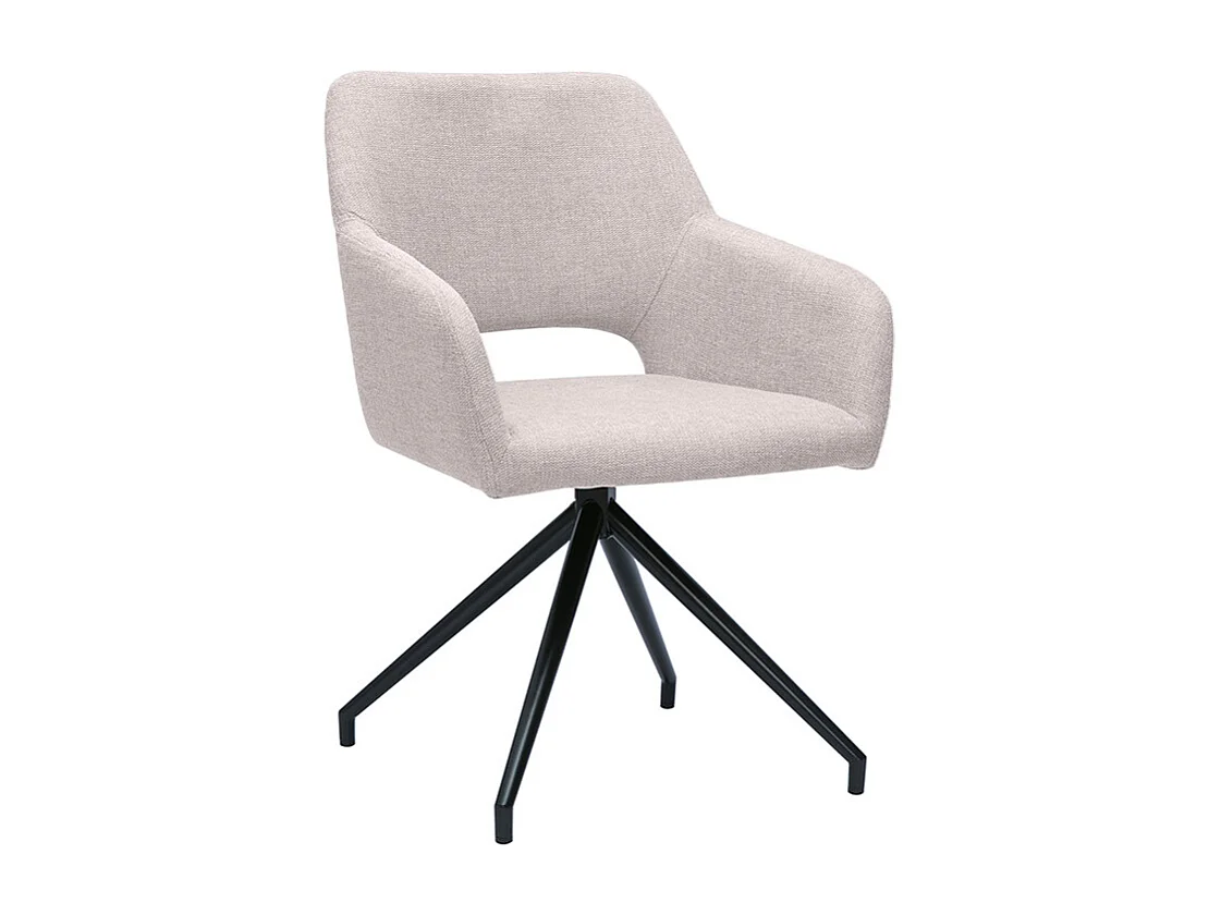 Drehstuhl 360° aus beigem Textur-Veloursstoff und schwarzem Metall LAURETTE