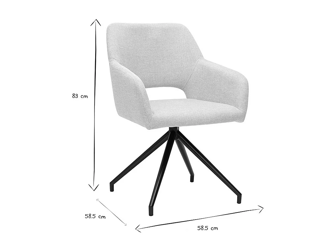 Drehstuhl 360° aus beigem Textur-Veloursstoff und schwarzem Metall LAURETTE
