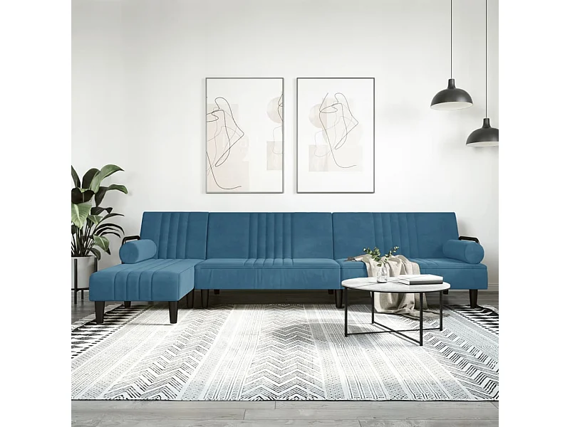 Canapé-lit en forme de L bleu 260x140x70 cm velours