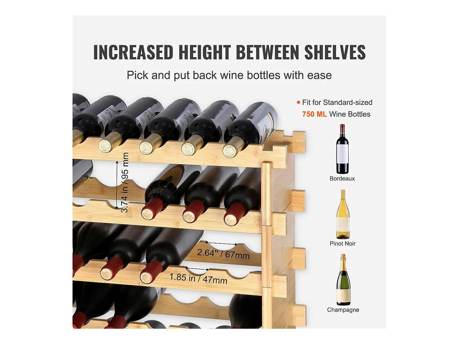 Casier à Vin SucceBuy en Bambou à 8 Niveaux Pour 72 Bouteilles, Présentoir Empilable et Modulaire