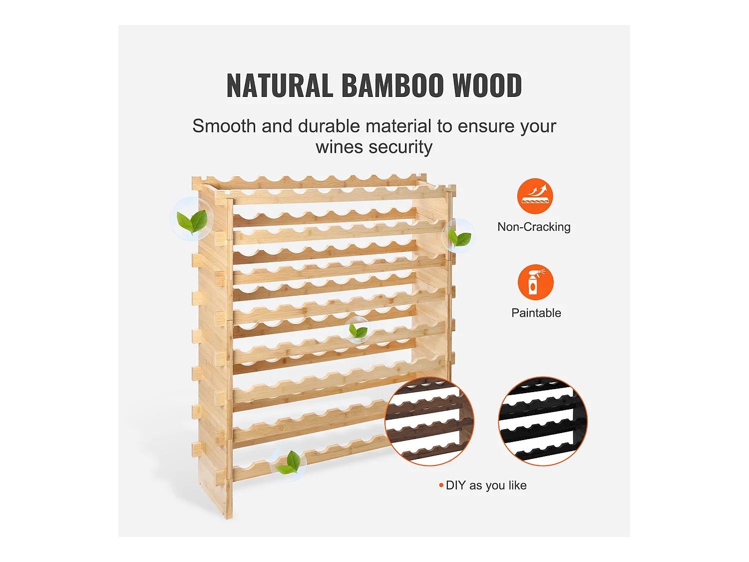 Casier à Vin SucceBuy en Bambou à 8 Niveaux Pour 72 Bouteilles, Présentoir Empilable et Modulaire
