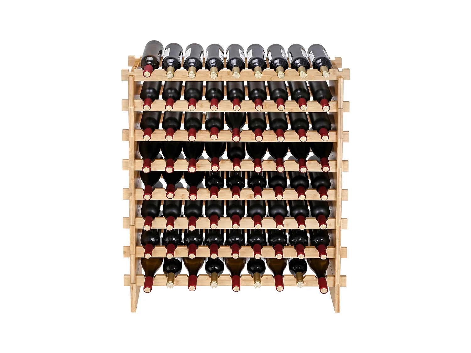 Casier à Vin SucceBuy en Bambou à 8 Niveaux Pour 72 Bouteilles, Présentoir Empilable et Modulaire