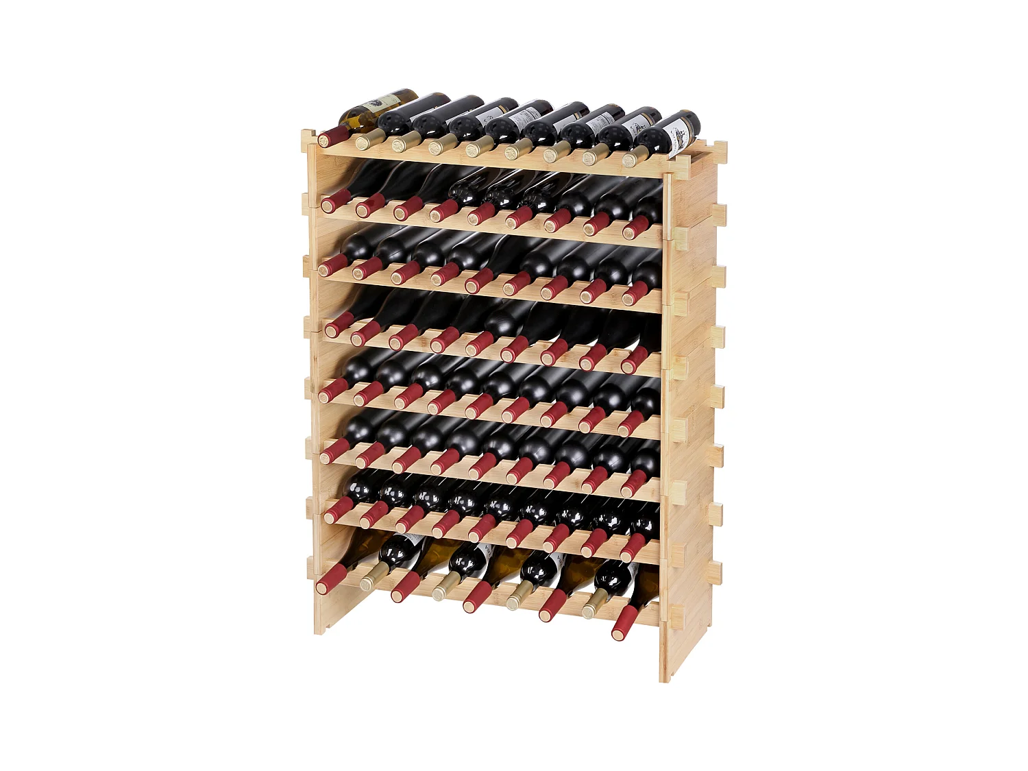 Casier à Vin SucceBuy en Bambou à 8 Niveaux Pour 72 Bouteilles, Présentoir Empilable et Modulaire