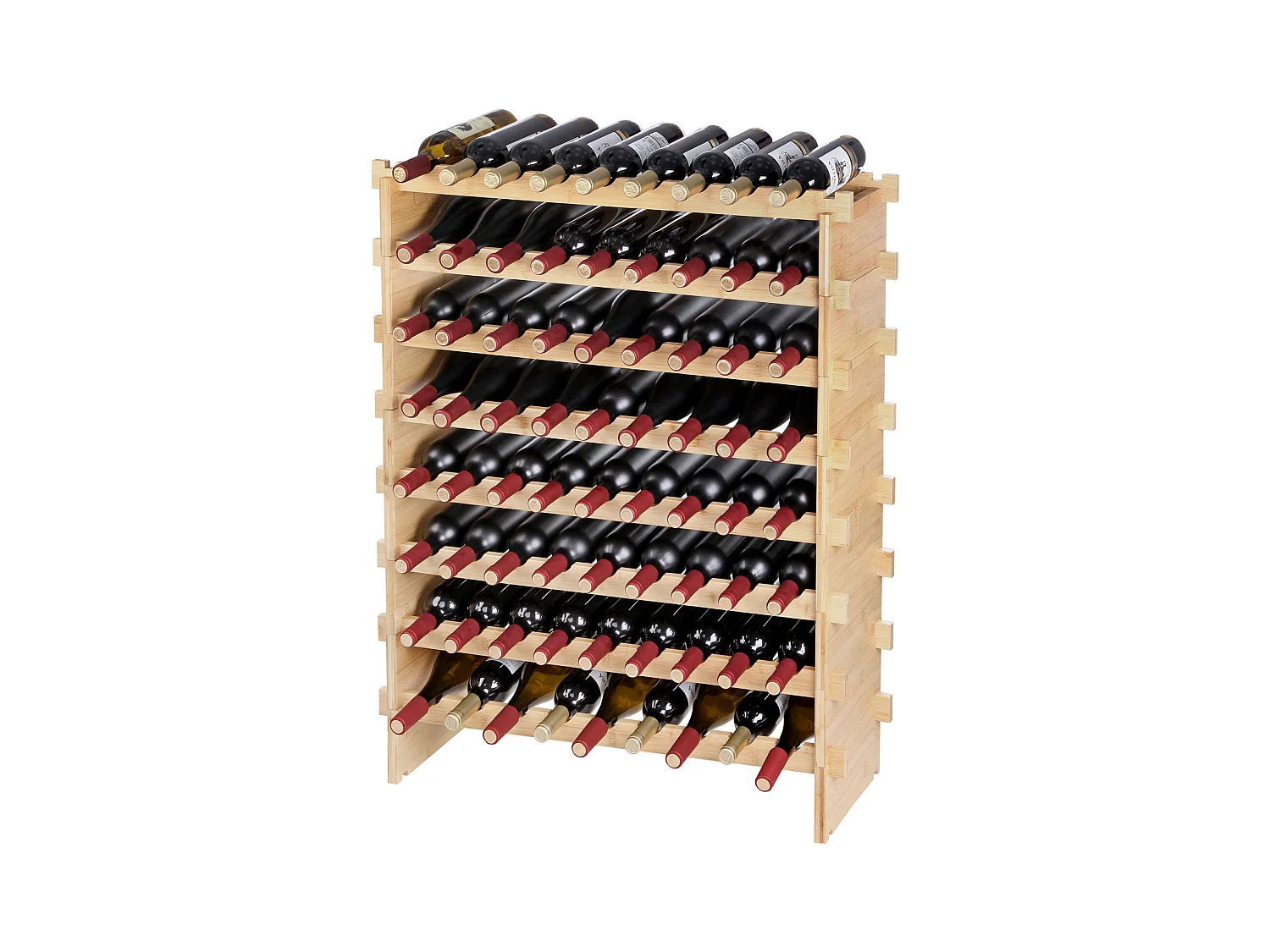 8-Poziomowy Bambusowy Stojak SucceBuy na Wino na 72 Butelki, Składany i Modułowy