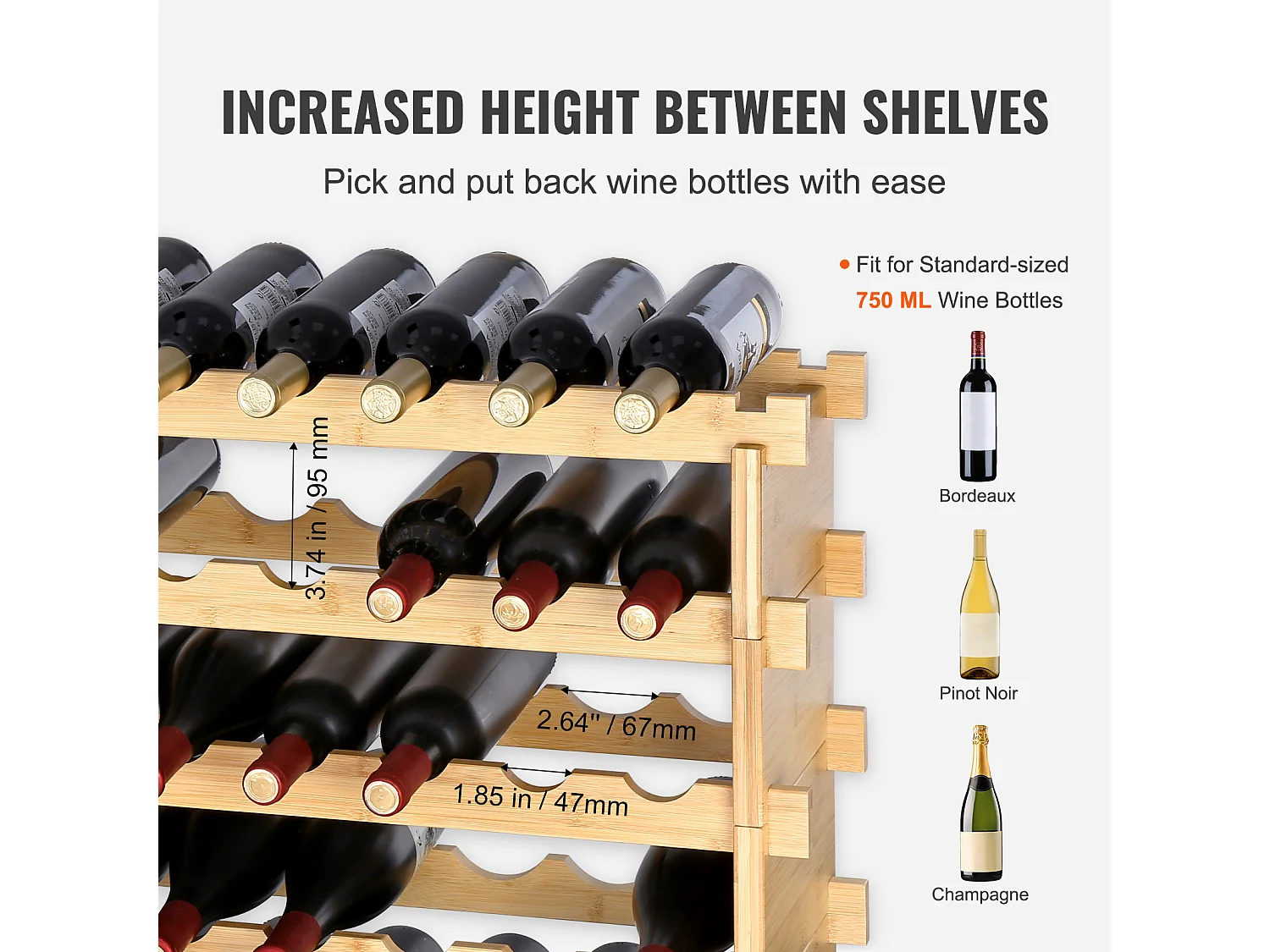 Casier à Vin SucceBuy en Bambou à 8 Niveaux Pour 72 Bouteilles, Présentoir Empilable et Modulaire