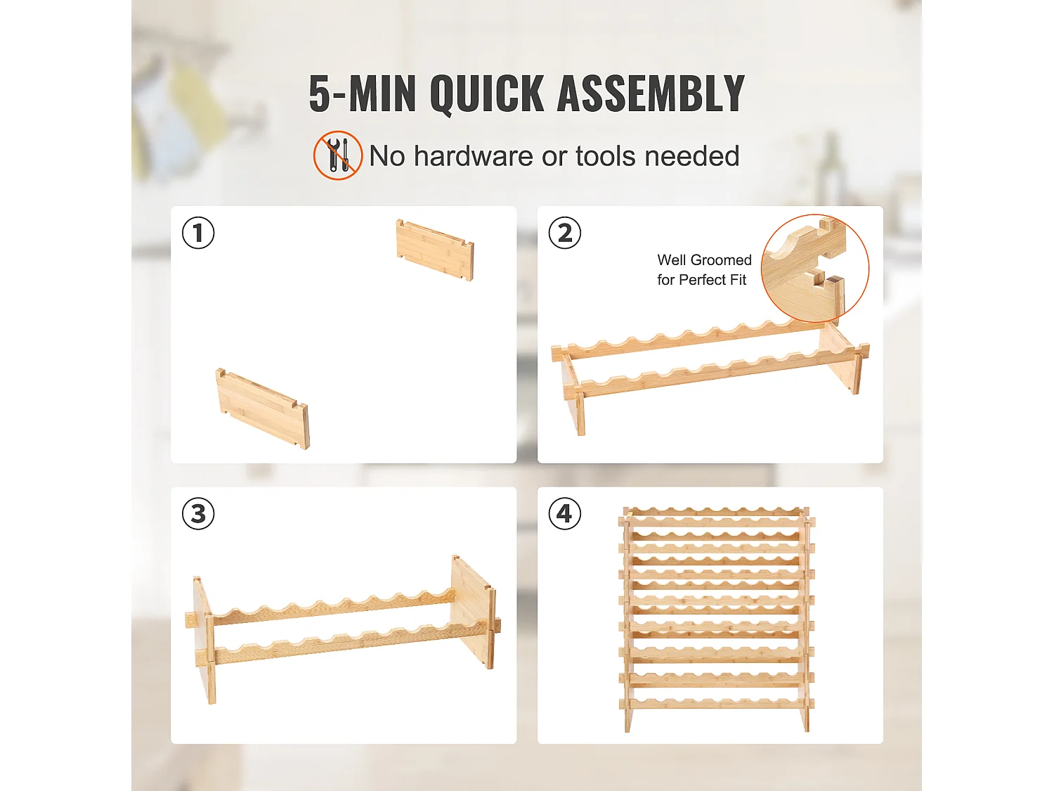 Casier à Vin SucceBuy en Bambou à 8 Niveaux Pour 72 Bouteilles, Présentoir Empilable et Modulaire