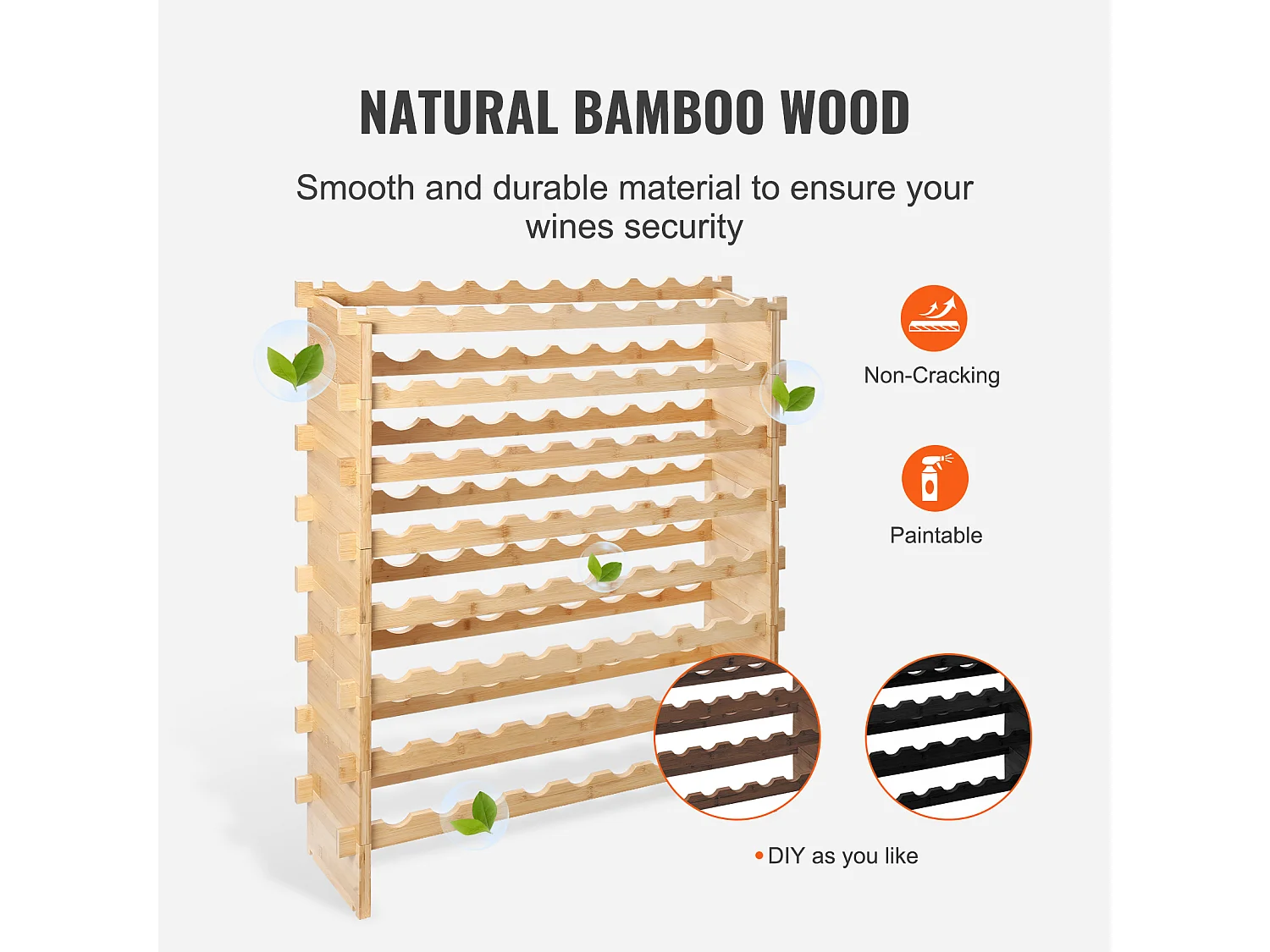 Casier à Vin SucceBuy en Bambou à 8 Niveaux Pour 72 Bouteilles, Présentoir Empilable et Modulaire