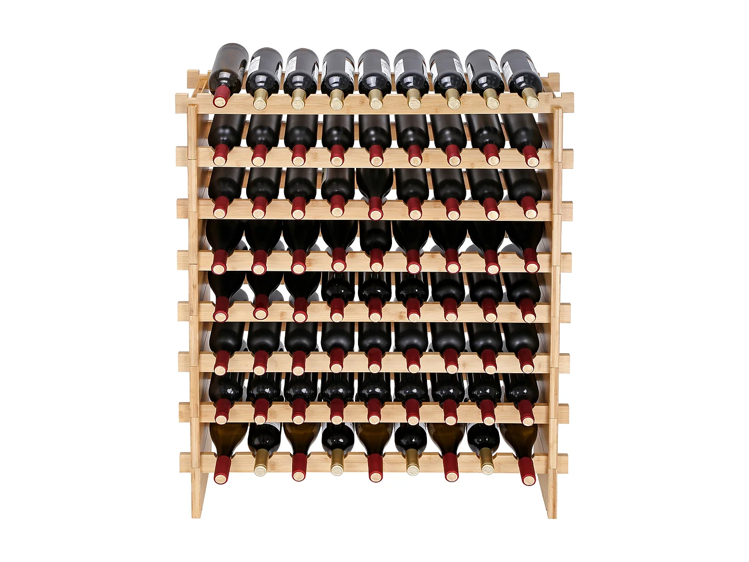 Casier à Vin SucceBuy en Bambou à 8 Niveaux Pour 72 Bouteilles, Présentoir Empilable et Modulaire