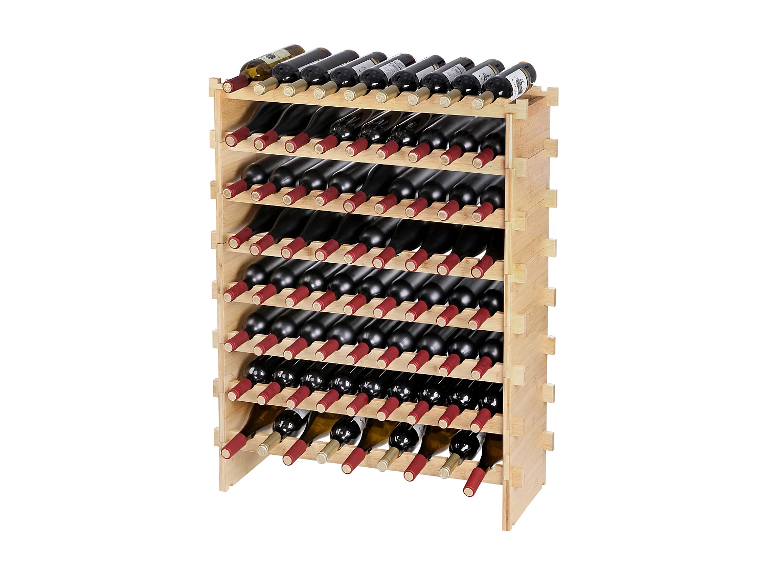 Casier à Vin SucceBuy en Bambou à 8 Niveaux Pour 72 Bouteilles, Présentoir Empilable et Modulaire