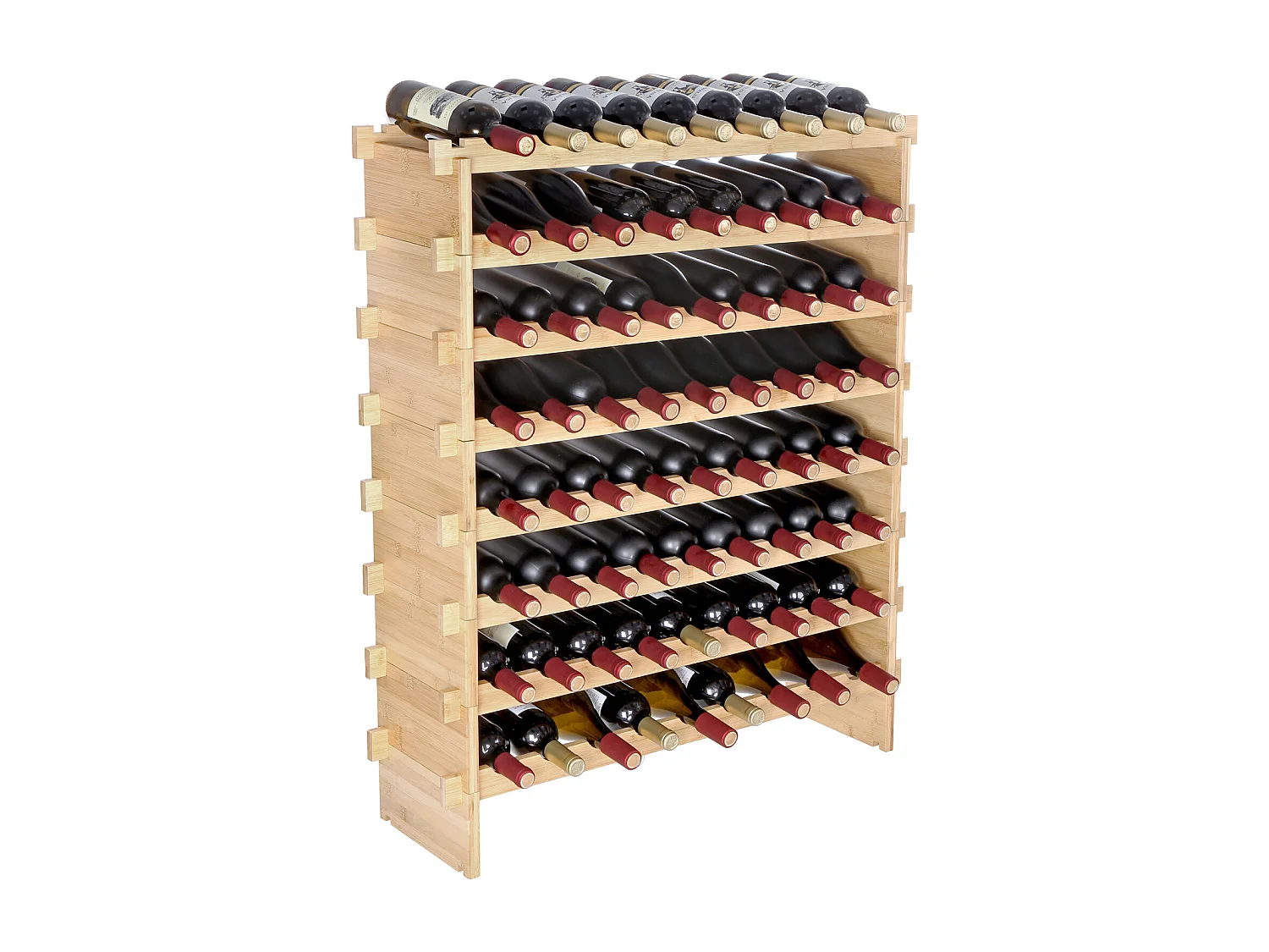 Casier à Vin SucceBuy en Bambou à 8 Niveaux Pour 72 Bouteilles, Présentoir Empilable et Modulaire