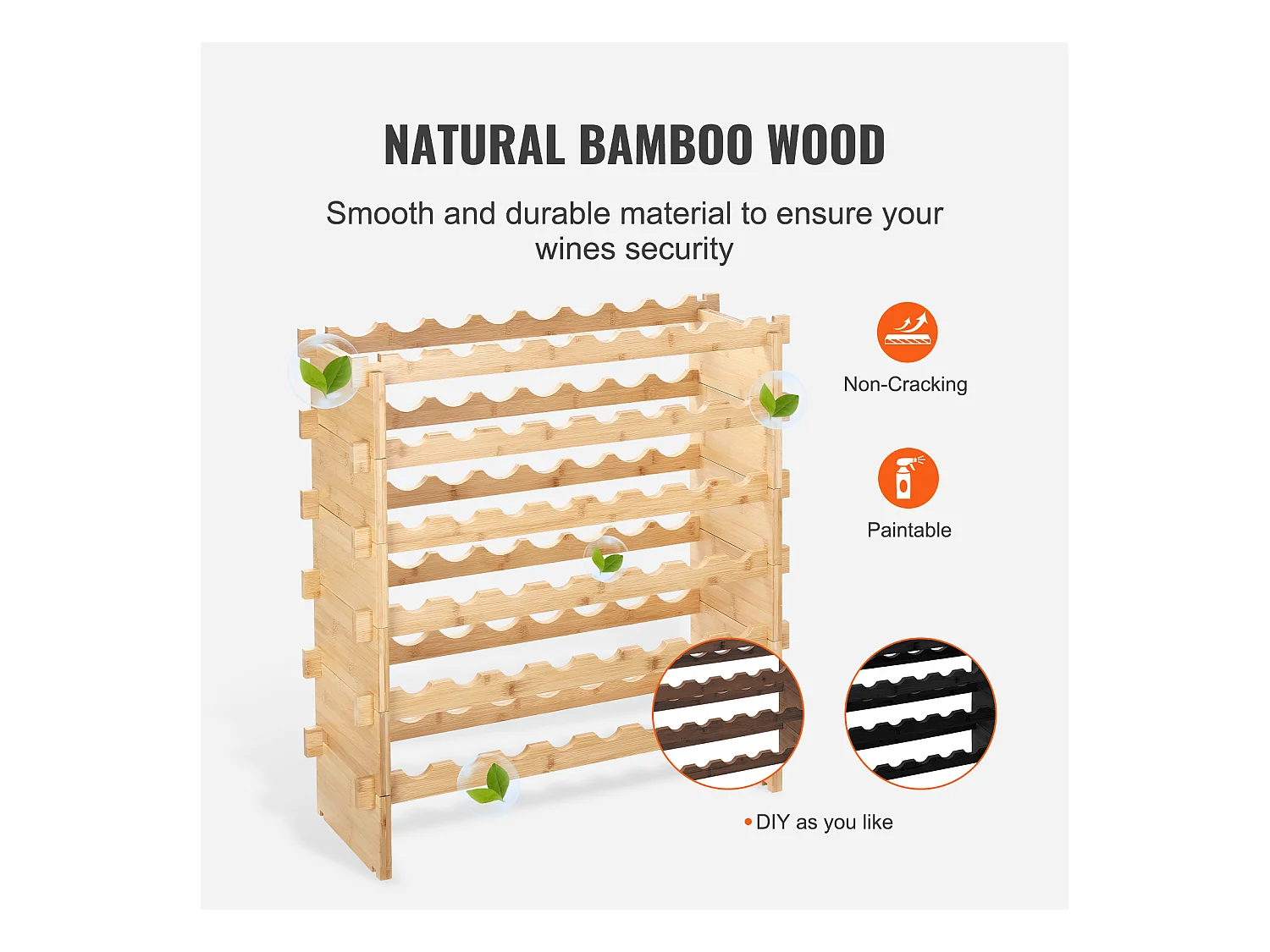 Casier à Vin SucceBuy Empilable Pour 48 Bouteilles, Étagère de Présentation en Bois de Bambou à 6 Niveaux
