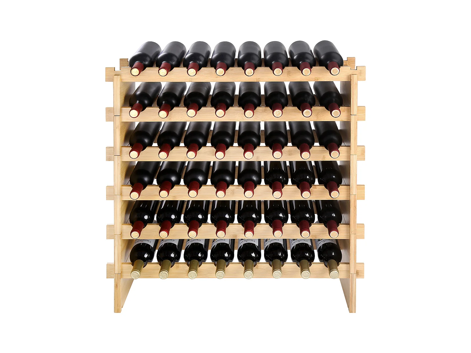 Casier à Vin SucceBuy Empilable Pour 48 Bouteilles, Étagère de Présentation en Bois de Bambou à 6 Niveaux