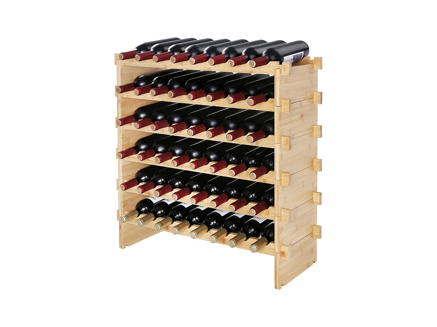 Casier à Vin SucceBuy Empilable Pour 48 Bouteilles, Étagère de Présentation en Bois de Bambou à 6 Niveaux