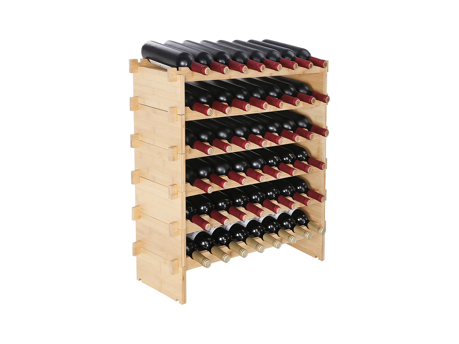 Casier à Vin SucceBuy Empilable Pour 48 Bouteilles, Étagère de Présentation en Bois de Bambou à 6 Niveaux