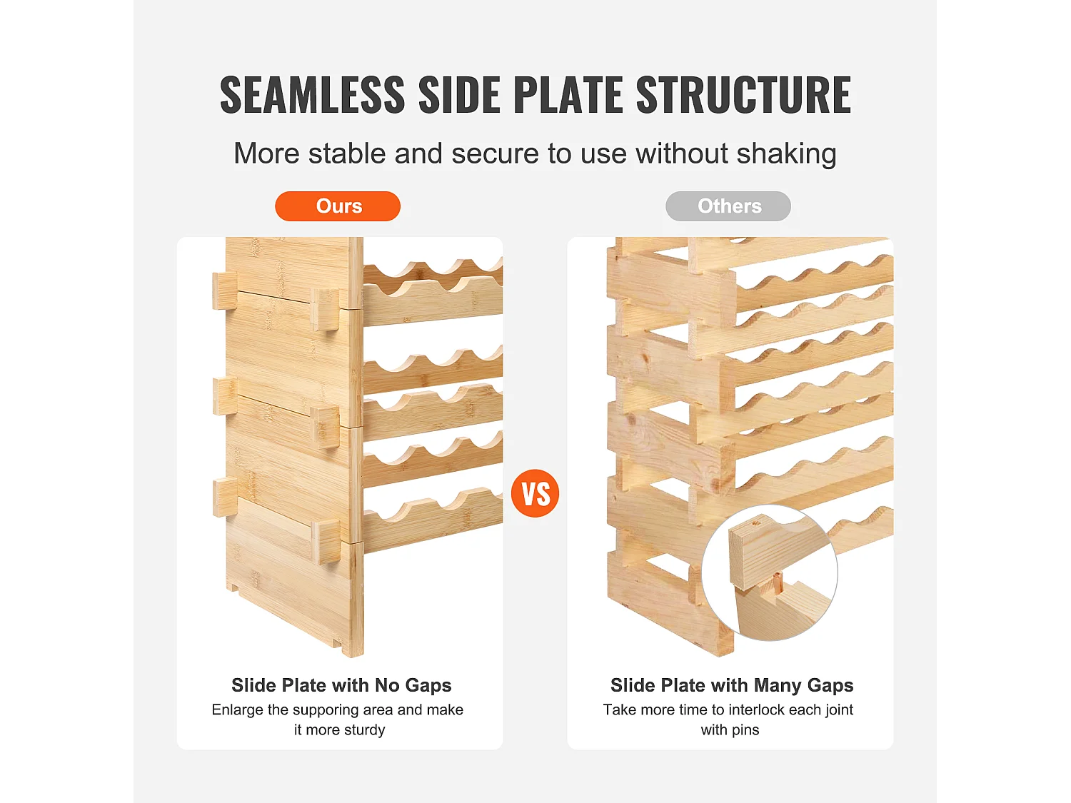 Casier à Vin SucceBuy Empilable Pour 48 Bouteilles, Étagère de Présentation en Bois de Bambou à 6 Niveaux