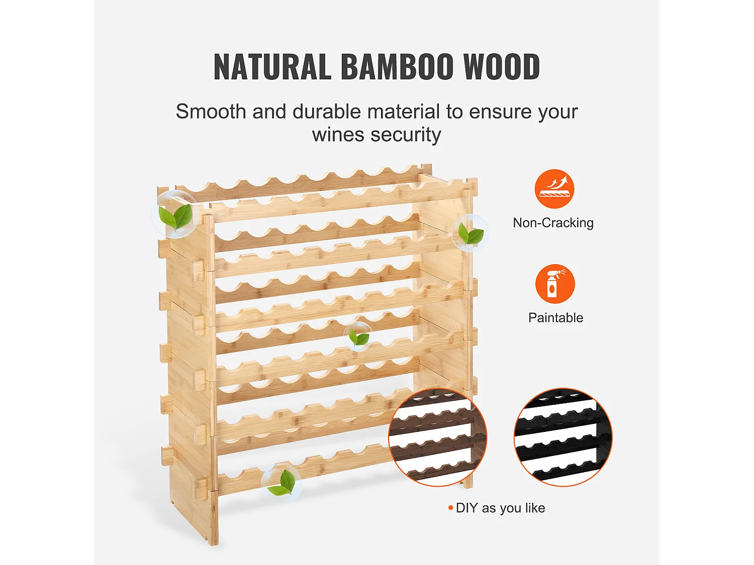 Casier à Vin SucceBuy Empilable Pour 48 Bouteilles, Étagère de Présentation en Bois de Bambou à 6 Niveaux