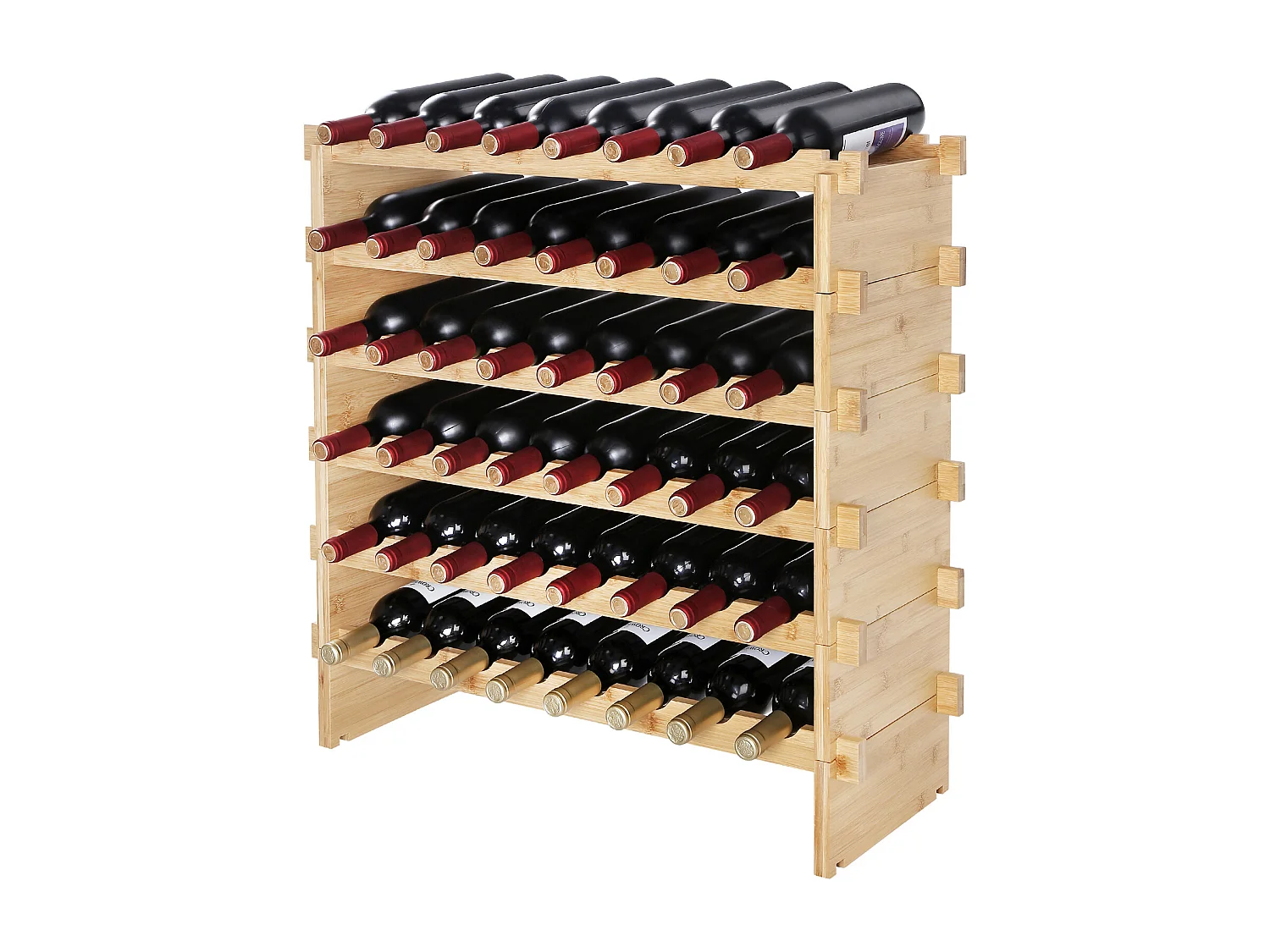 Casier à Vin SucceBuy Empilable Pour 48 Bouteilles, Étagère de Présentation en Bois de Bambou à 6 Niveaux