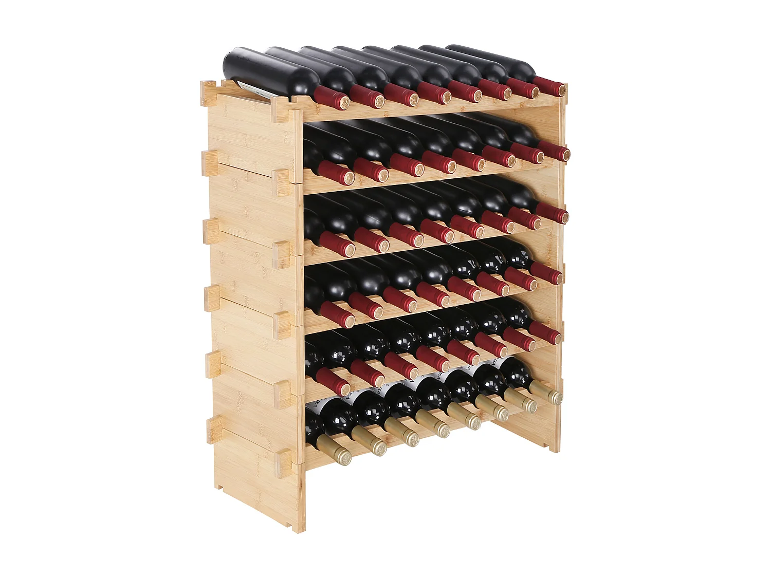 Casier à Vin SucceBuy Empilable Pour 48 Bouteilles, Étagère de Présentation en Bois de Bambou à 6 Niveaux