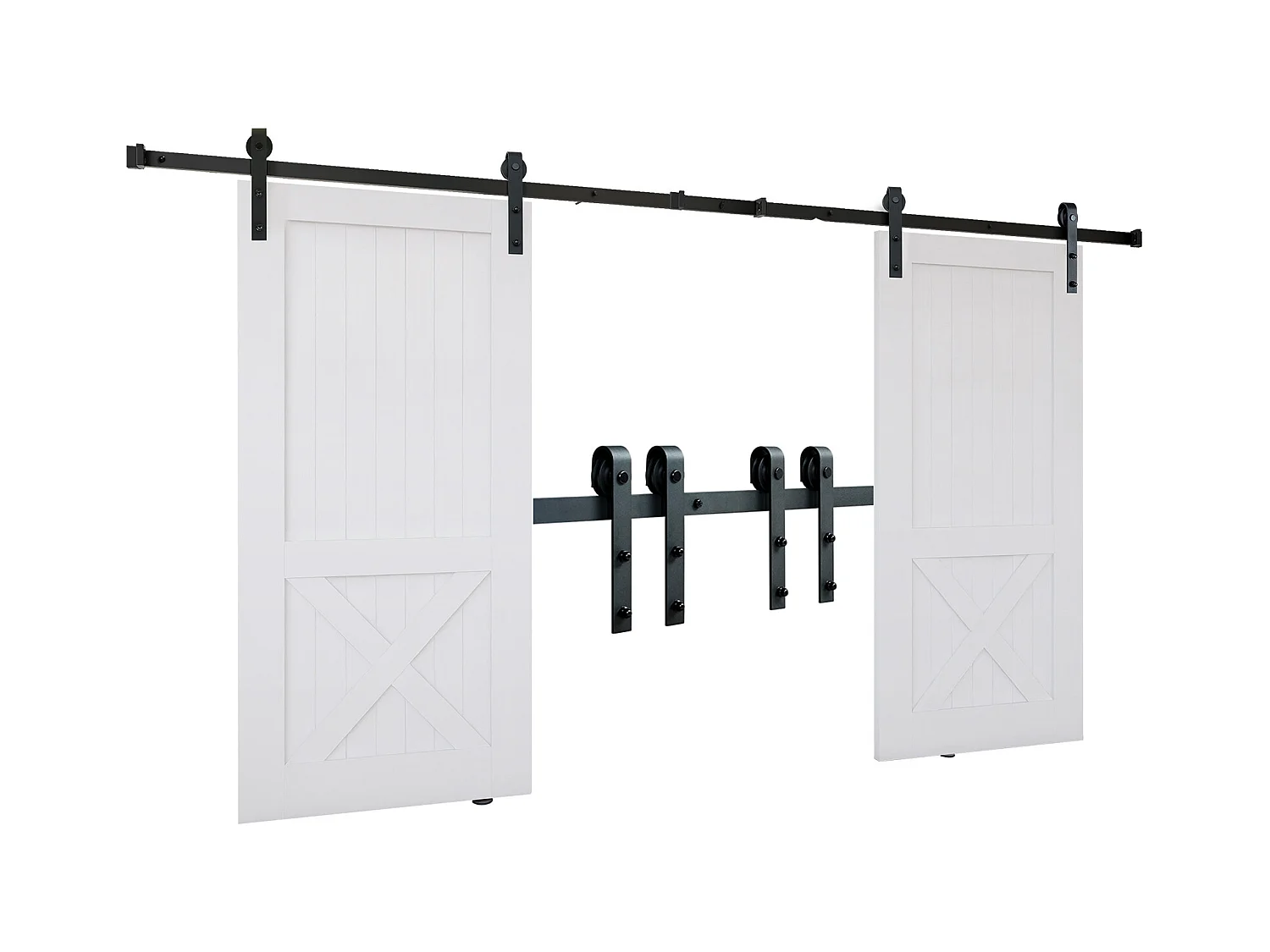 Porte Coulissante SucceBuy Kit de Quincaillerie pour Porte de Grange Coulissante de 8 Pieds, Rail de Porte Double et Support en J