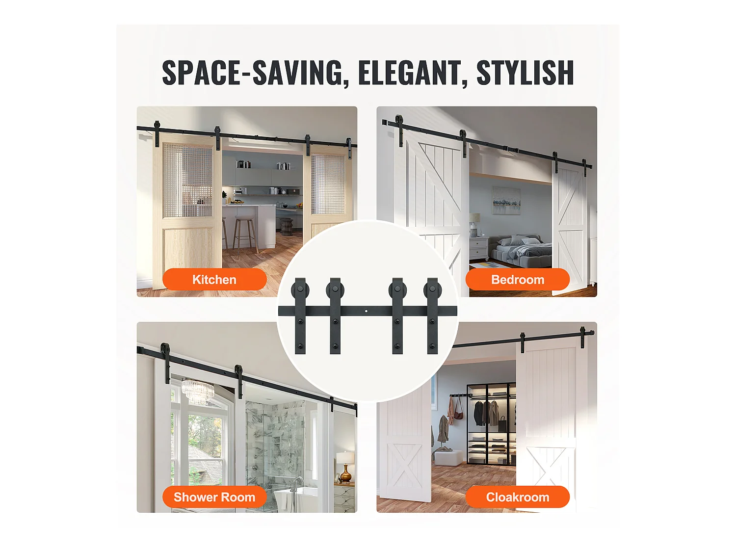 Porte Coulissante SucceBuy Kit de Quincaillerie pour Porte de Grange Coulissante de 8 Pieds, Rail de Porte Double et Support en J