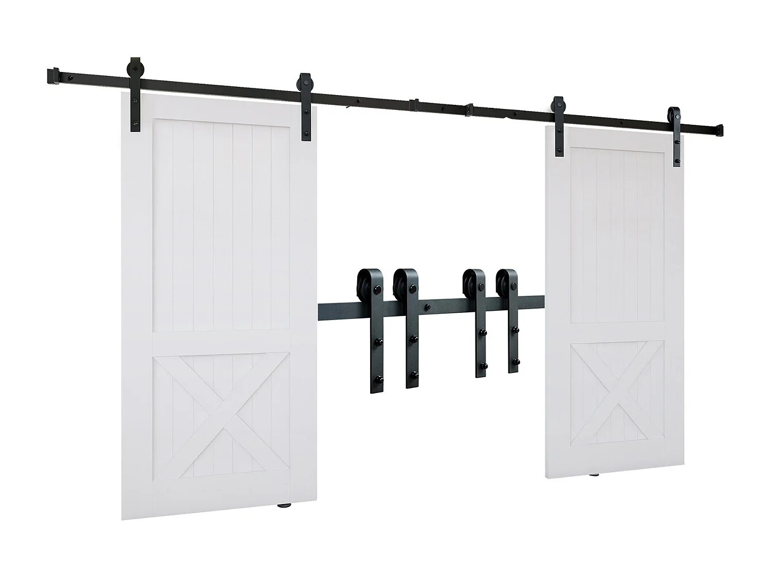 Porte Coulissante SucceBuy Kit de Quincaillerie pour Porte de Grange Coulissante de 8 Pieds, Rail de Porte Double et Support en J