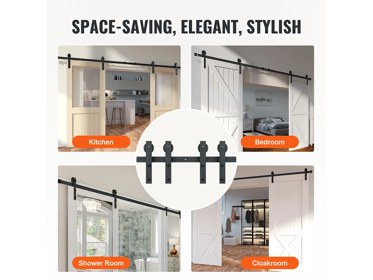 Porte Coulissante SucceBuy Kit de Quincaillerie pour Porte de Grange Coulissante de 8 Pieds, Rail de Porte Double et Support en J