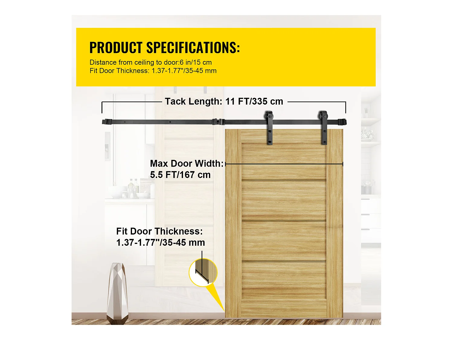 Porte Coulissante SucceBuy Kit de Quincaillerie pour Porte de Grange 11 Pieds en Acier au Carbone pour Portes Doubles