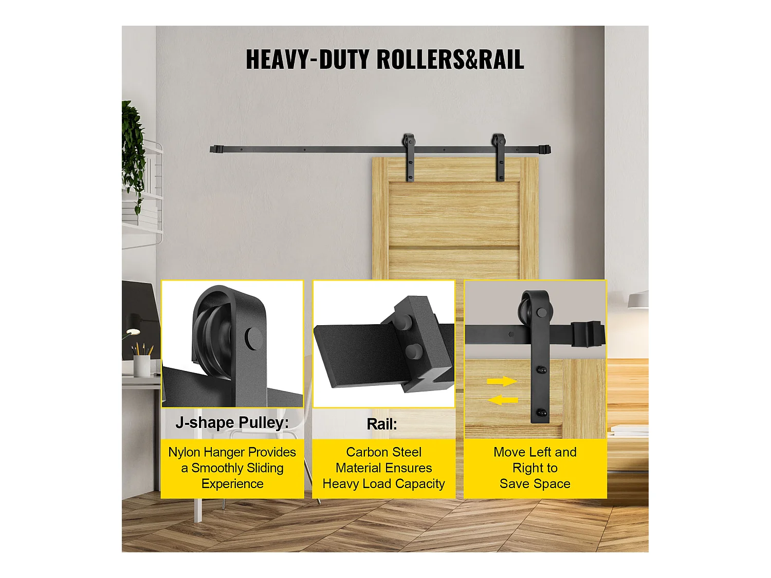 Porta de Correr SucceBuy Kit de Ferragens para Portas de Celeiro em Aço Carbono de 11 Pés para Portas Duplas